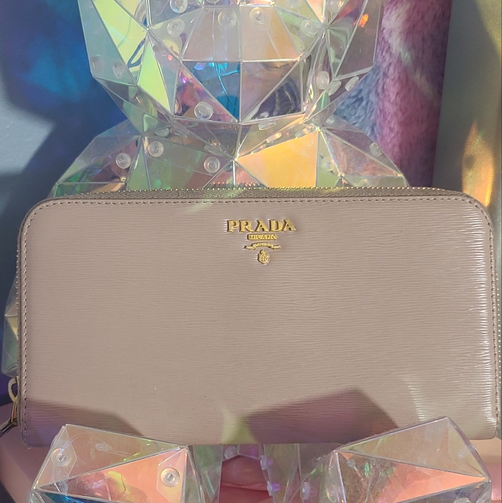 440109F V Prada Wallet Long Saffiano Beige Leather